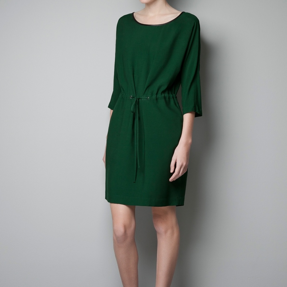 ZARA Gathered Waist dress Green